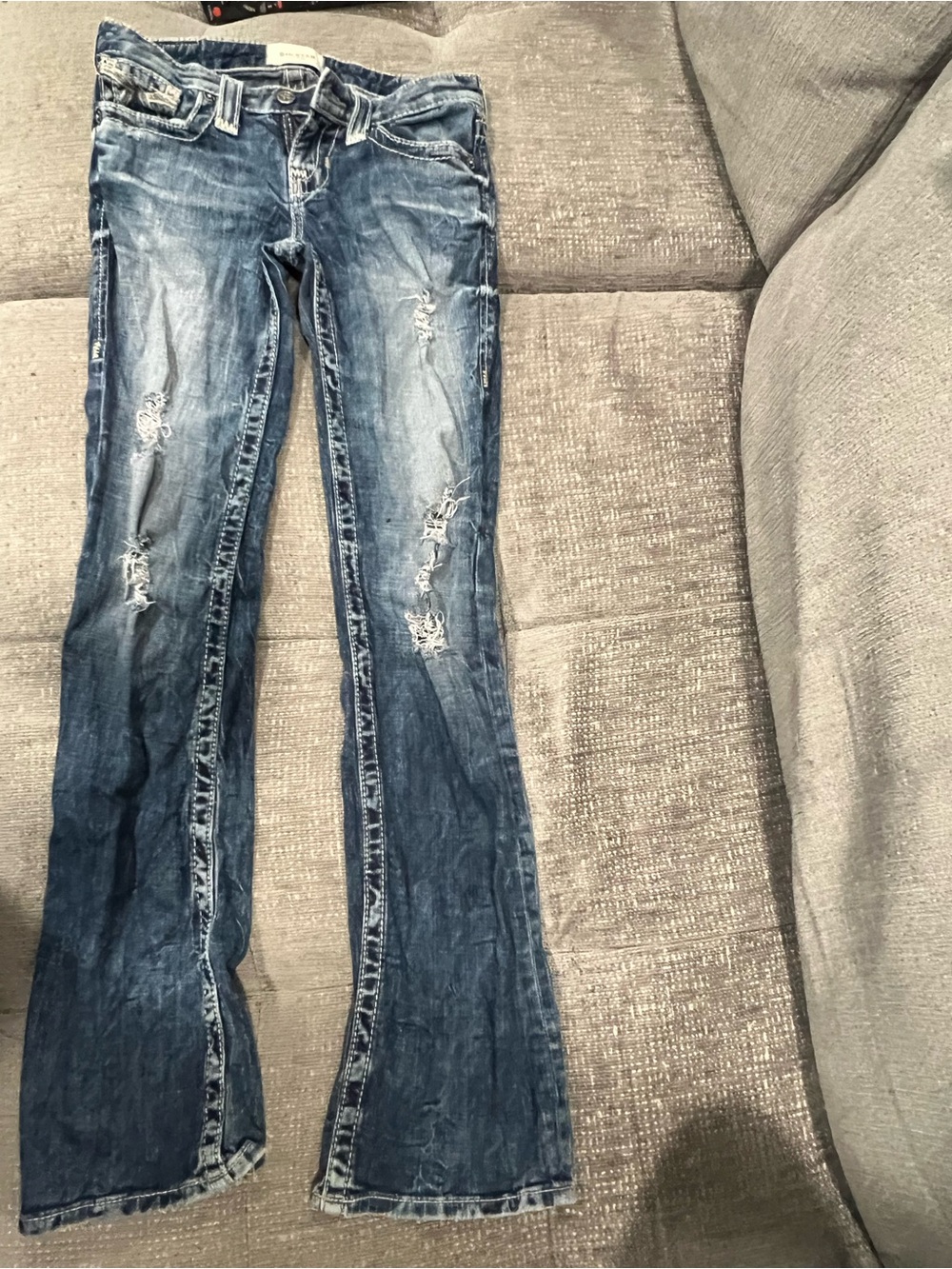 Big Star Women's Distressed Flared Jeans - Medium Blue